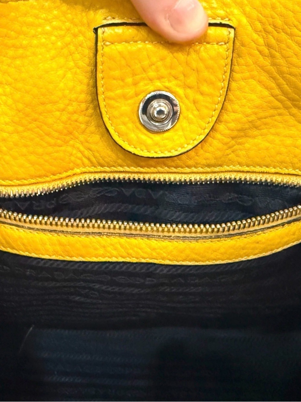 Prada Yellow Pebbled Leather Satchel with Top Handles - Picture 9 of 10